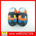2015 Custom Made black and orange car embroidered cow leather soft flat online shop china for baby shoe